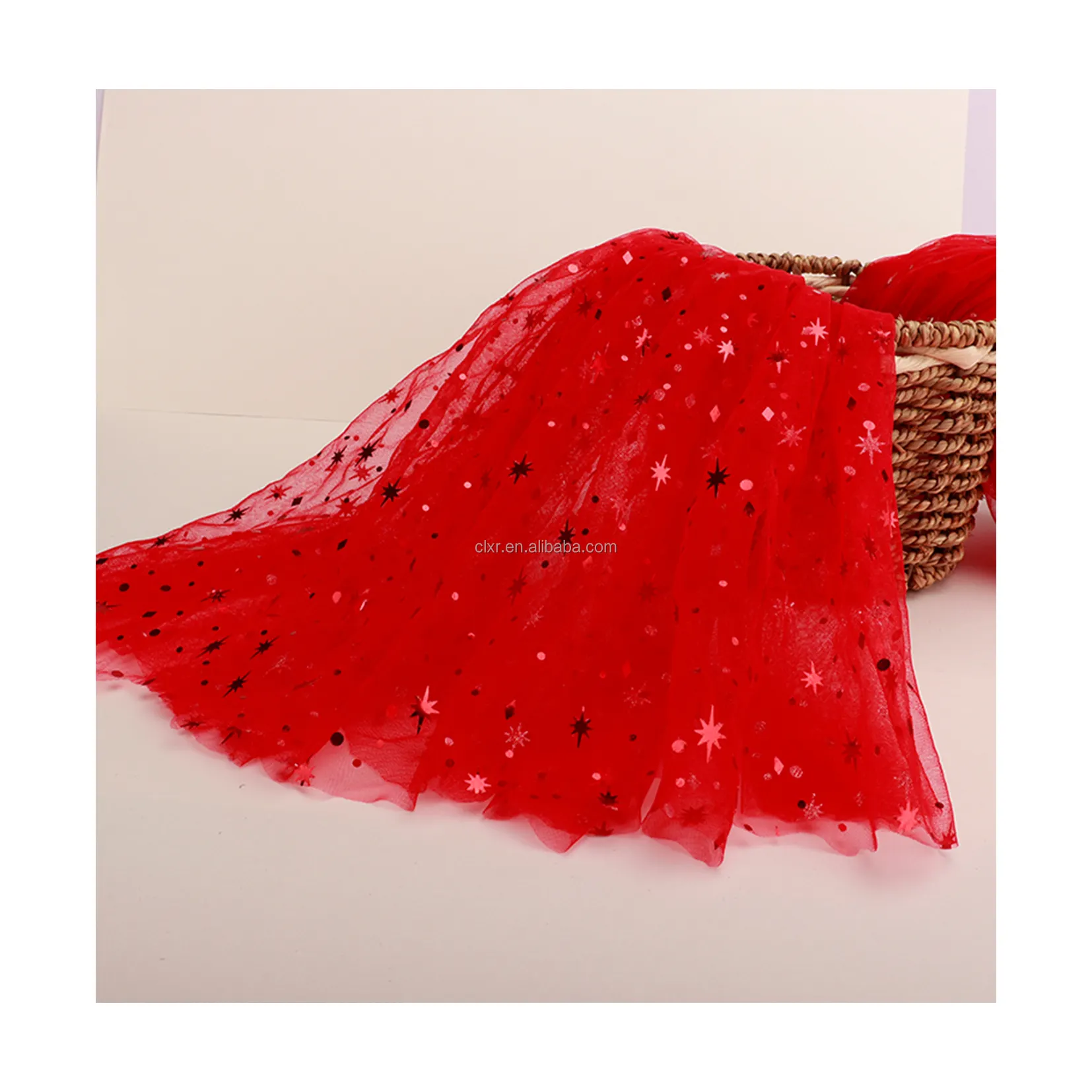 Tulle Fabric Supplier Banquet Decoration Small Dots Star Hot Stamping Classic Design Tulle Fabric Garment Material