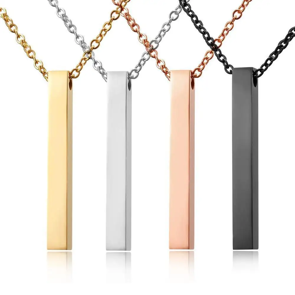 Gravierte lange Titan Stahl Halskette Edelstahl Anhänger Rechteckige geometrische Halskette