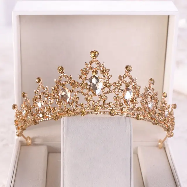 Diadem — diadème en forme de cœur Champagne, bijou de mariée couleur or avec strass, couronne, style Baroque