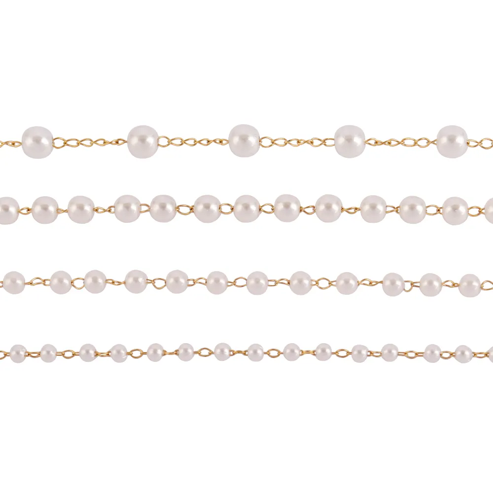 Catene di perline di perle d'imitazione in acciaio inossidabile per fornitori di gioielli rosario collana con catena a sfera artificiale risultati del braccialetto
