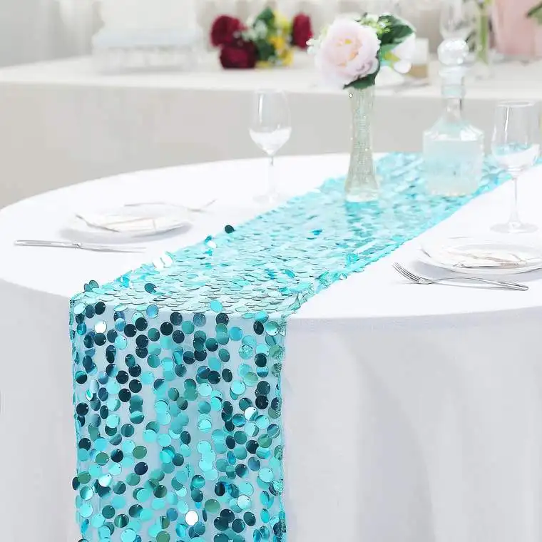 Wholesale  Luxury 18mm Big Sequin Table Runner for Wedding Party Banquet Home Decor