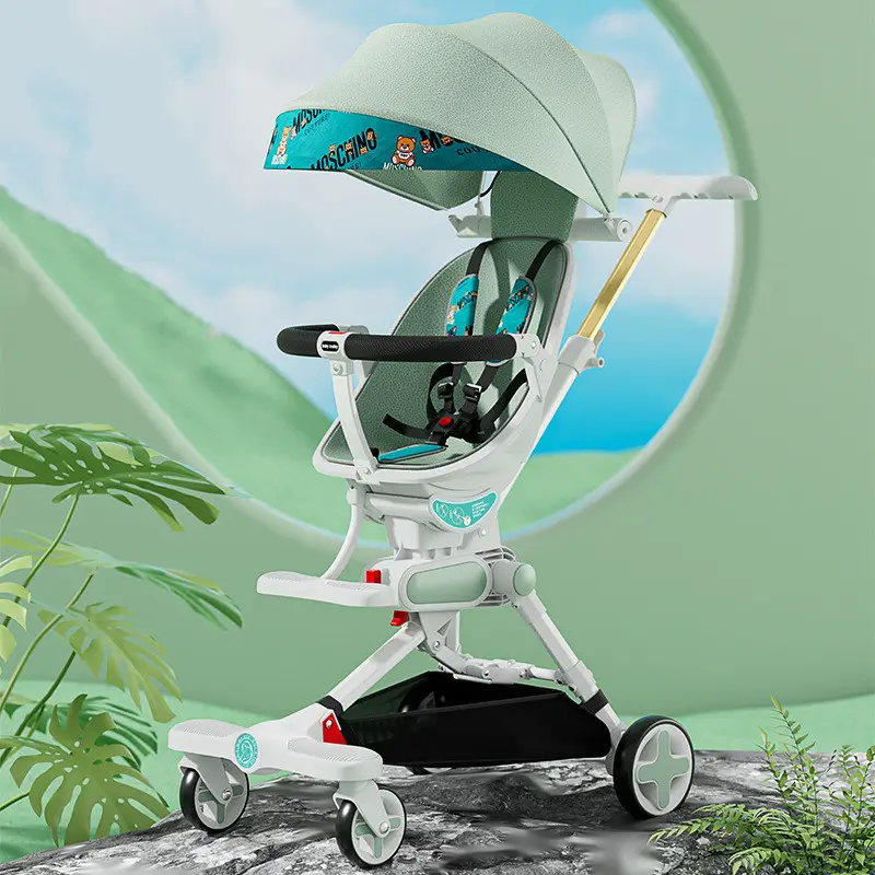 Cochecito de bebé de alta apariencia, carrito de paseo para bebé de paisaje alto, luz bidireccional, se puede doblar y rotar