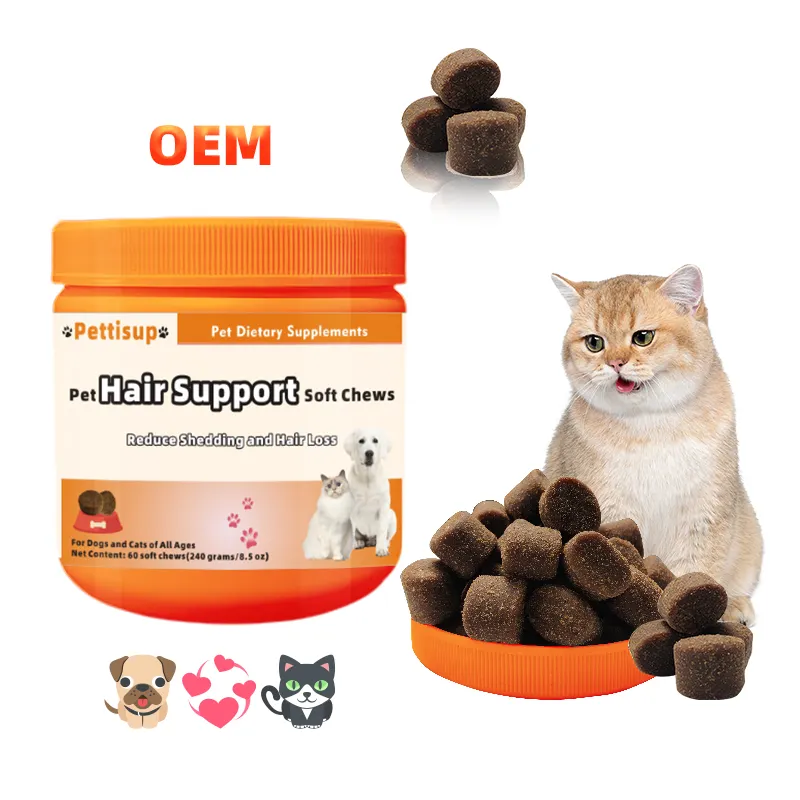 Factory Pet Omega 3 Soft Chews OEM Cat Skin & Coat Support Vitamin E Omega Chew Snacks Reduce la caída del cabello de las mascotas Soft Chews