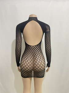 Tasarımcı kadın moda siyah elbiseler See Through Slim Fit siyah elbiseler seksi kulübü parti örgü elbise kadın rahat