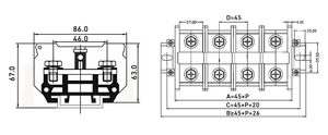 Bloques de terminales fijos TR Series M3 660V 300A con bloque de terminales de tornillo de placa. - Product Image 3