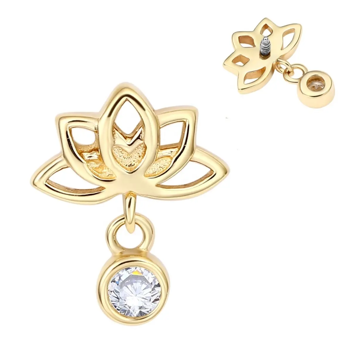 Piercing Stories 14K Yellow Solid Gold lotus Threaded Tops piercing jewelry