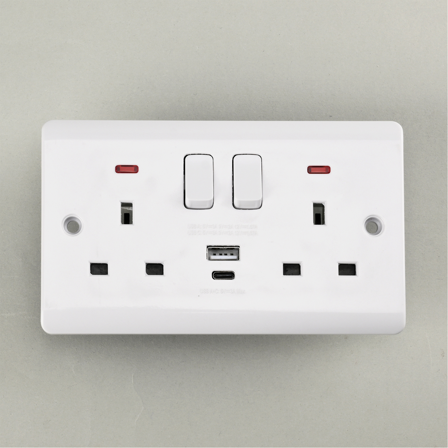 Double 13A Switched Socket with Neon