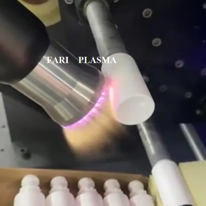 Máquina de tratamiento de Plasma atmosférica de dos cabezales, para impresión de botellas cosméticas, en venta