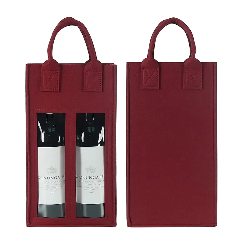 Sacola dupla para vinho com janela, sacola de presente para garrafa de feltro com alça, sacola reutilizável para vinho, para lembrancinhas e festas