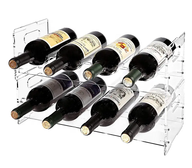 Estante de exhibición de acrílico para vino tinto, estante apilable de 8 posiciones de 2 capas, soporte para el hogar, Bar