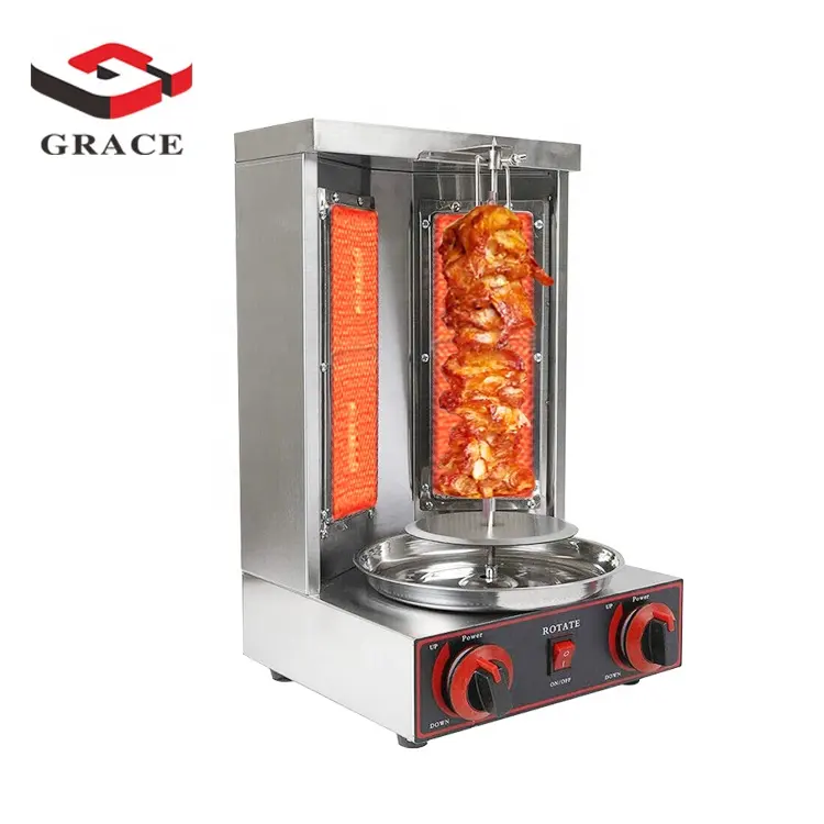 Twee Keramische Branders Gas Elektrische 2 In1 Automatische Roterende Doner Kebab Machine Kip Shoarma Grill Machine