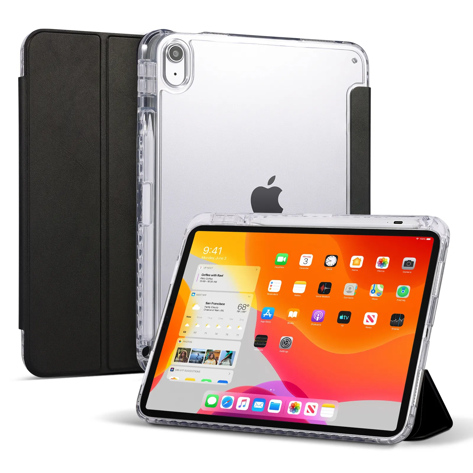 Capa acrílica transparente para tablet ipad, capa de couro PU inteligente com sono e despertar automático para ipad 7th 8th 9th, de 10,2 polegadas 2019