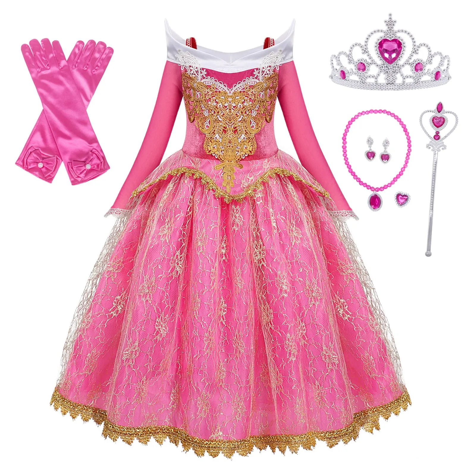 AmzBarley Girl Fancy Deluxe Sleeping Beauty Halloween Princess Costume Party Aurora Dress Up Kids Red Layered Christmas Pay wear