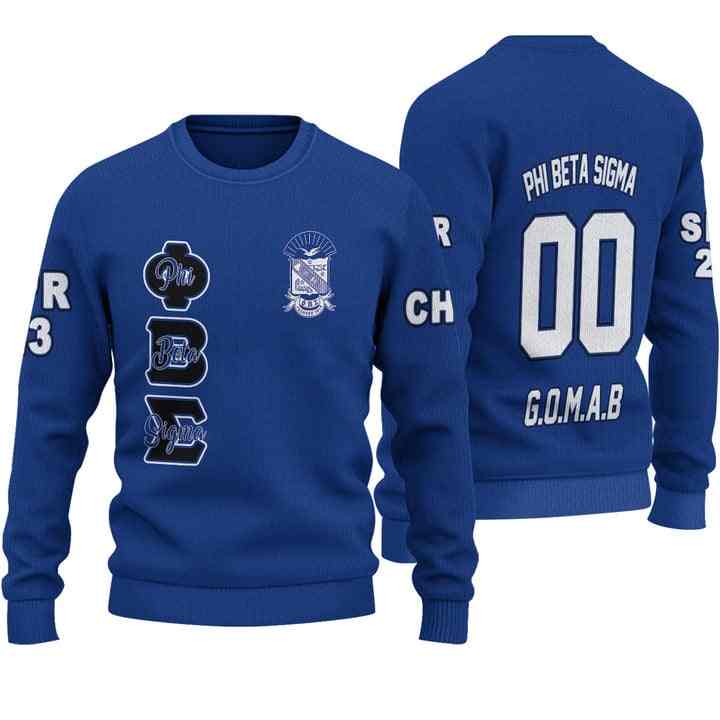 Phi Beta Sigma เสื้อกันหนาวแบบถักสีน้ำเงินเข้มสเวตเตอร์แบบลำลองออกแบบได้เองสำหรับผู้หญิงจัมเปอร์คริสต์มาสที่น่าเกลียดเสื้อกันหนาวแบบสวมหัวเสื้อสวมหัวคอกลมสำหรับฤดูหนาว