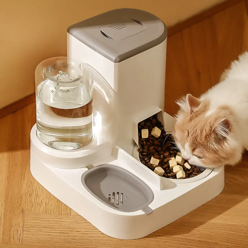 Yeni stil 2 In 1 otomatik Pet gıda besleyiciler su sebili ile paslanmaz çelik kase kedi köpek besleyici