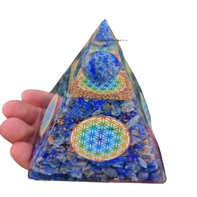 Orgone pyrami lapis lazuli nubian piramide con la sfera di cristallo/Wholesale Spirituale Orgone pyramidEMF Protezione lapis lazuli