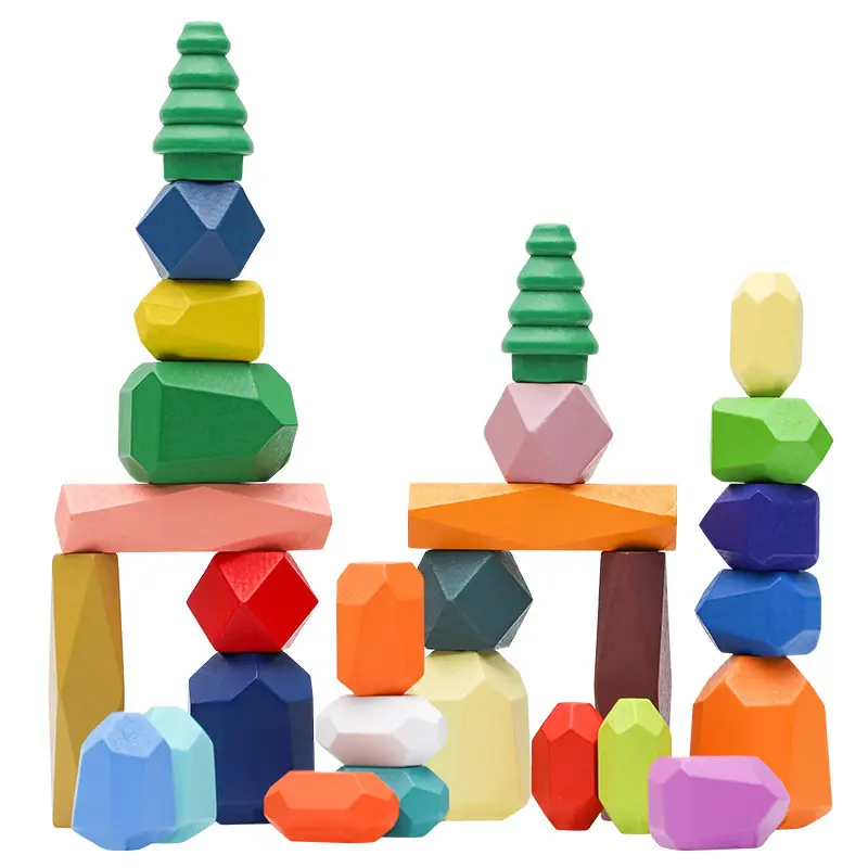 Equilíbrio jogo de empilhamento pedra de madeira foco pai-filho interativo colorido edifício bloco brinquedos