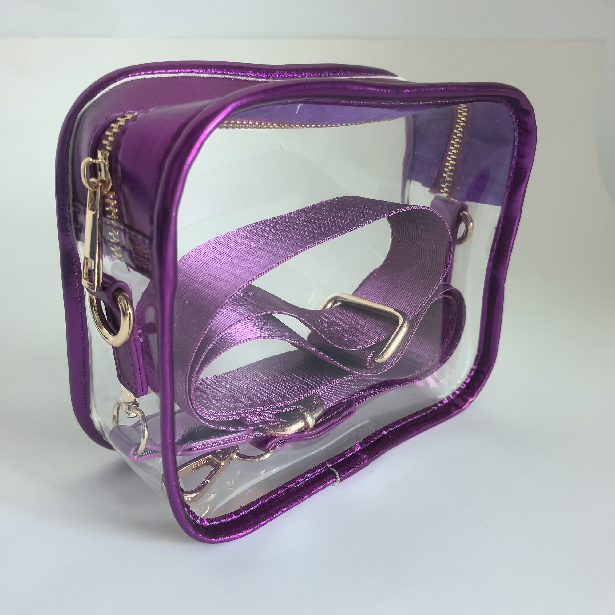 foil purple pvc transparent crossbody bag