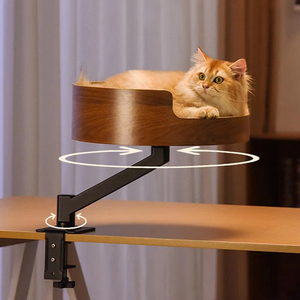 Premium 360 ° dönen kedi levrek | Yerden tasarruf sağlayan kelepçe-masa veya pencere kullanımı için ahşap tepsi ile yatak - Product Image 1