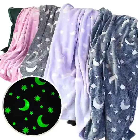 Couverture lumineuse en flanelle double face lumineuse Couverture fluorescente Climatisation d'été Couverture pour enfants dans le noir