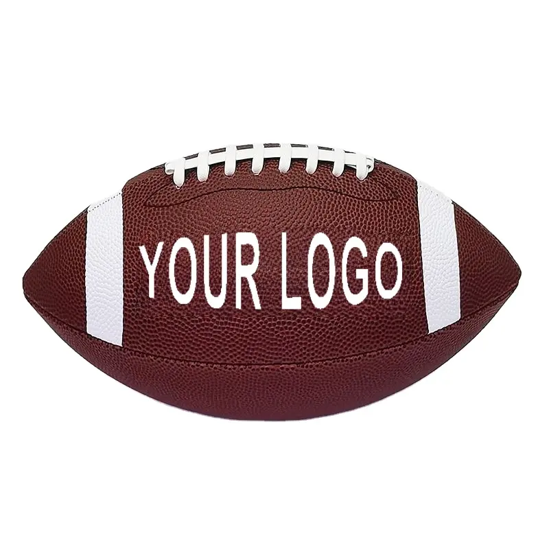 Venta al por mayor logotipo personalizado cuero pu fútbol profesional marrón rugby tamaño 9 fútbol americano