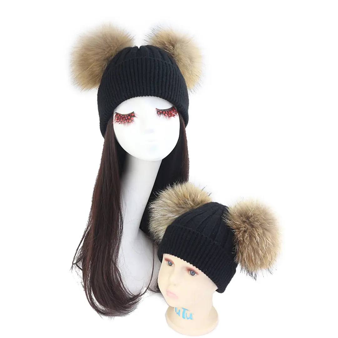 Wholesale Comfortable Fashion Soft Warm Parents And Child Fur Ball Beanie Hats
