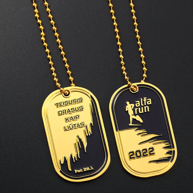 All'ingrosso medaglietta per cani Design personalizzato moda Cool Hip Hop donna uomo etichetta per cani 3D metallo smalto oro medaglietta ciondolo collana