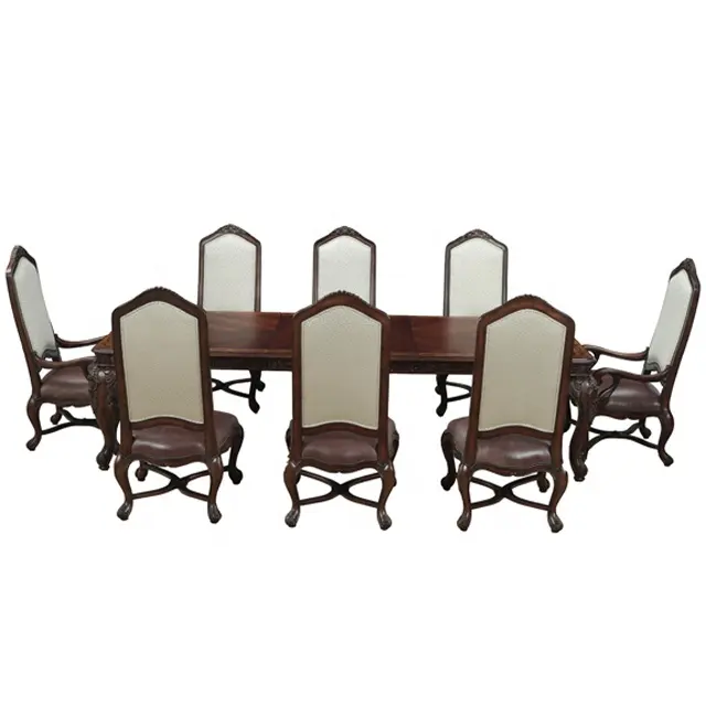 Bir özel parça lüks el oyma yemek masası dikdörtgen 8 koltuk ahşap yemek masası ile özel renk