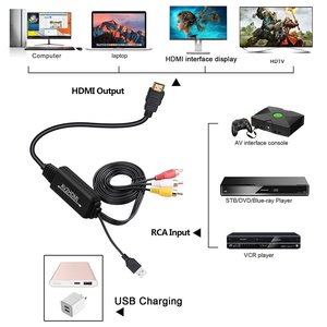 AV RCA至HDMI转换器电缆，3RCA CVBS复合音频视频至1080P HDMI适配器，支持电脑PAL NTSC - Product Image 6