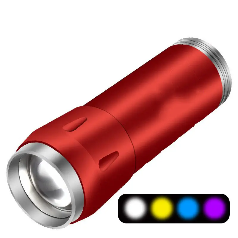 Yüksek lümen lazer el feneri şarj edilebilir teleskopik zumlanabilir kırmızı mavi mor beyaz ışık ekran Led el fenerleri el feneri
