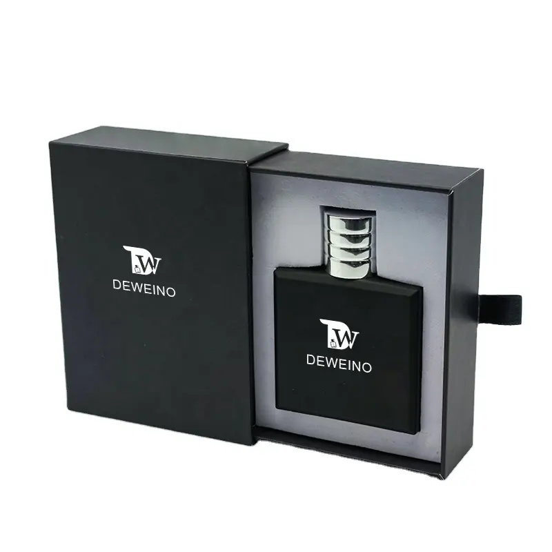 Vente chaude en gros 30ml 50ml 100ml Flacon de parfum noir avec boîte Emballage de bouteille de parfum avec logo personnalisé