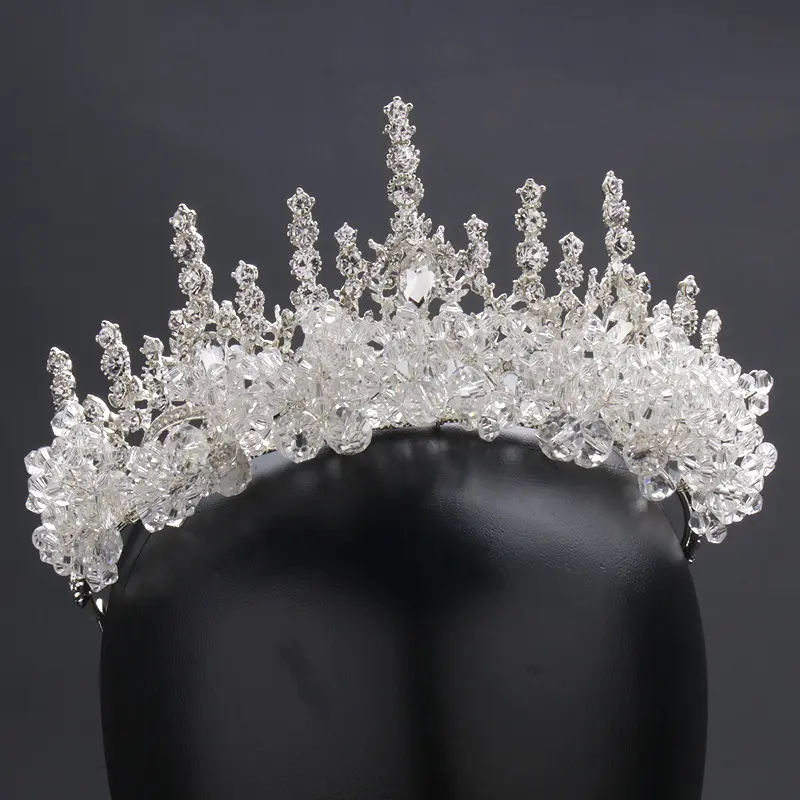 Многослойная свадебная корона с кристаллами