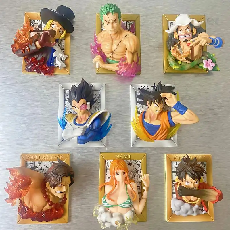 3d Photo Frame Ornamento Hand-made Criativo Anime Geladeira Adesivo Luffy Ace Zoro Sanji Modelo Brinquedo Vegeta filho goku figura