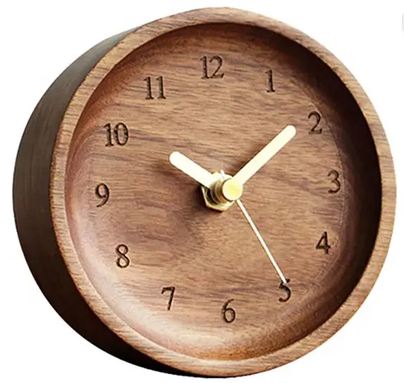 Tailai, reloj despertador creativo con decoración curvada, reloj pequeño redondo de madera, reloj despertador de escritorio de madera para dormitorio.