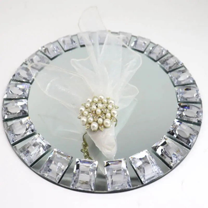 Zarif otel düğün yemek cam plaka gümüş kare kenar ayna plaka günlük kulüp dekorasyon batı yemek tabağı süsler