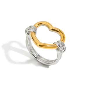 Chic Two Tone Knot Detailed Heart Contour Gold <strong>Silver</strong> Mixed Metal Open Ring for Minimalist Daily Looks - Product Image 3