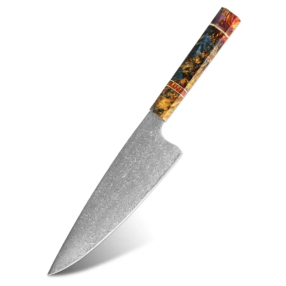 8 inch Damascus Steel Slaughter knife Large Chef's knife Sharp Kitchen Slicing Chop Meat Cutting Fillets Utility Full Tang