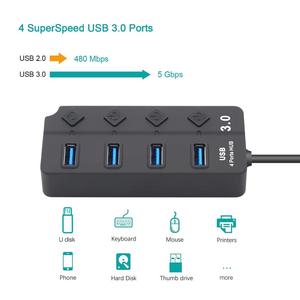 Hub USB 3,0 para ordenador PC de alta velocidad 4/7 Puerto USB 3,0 Hub Splitter con interruptor de encendido/apagado Multi para PC portátil en Stock