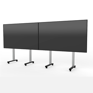 Heavy Duty Adjustable Monitor 2 Screens Cart Moveable <strong>TV</strong> Floor Stand with Wheels Steel Aluminum <strong>Mount</strong> for Wall <strong>Installation</strong> - Product Image 2