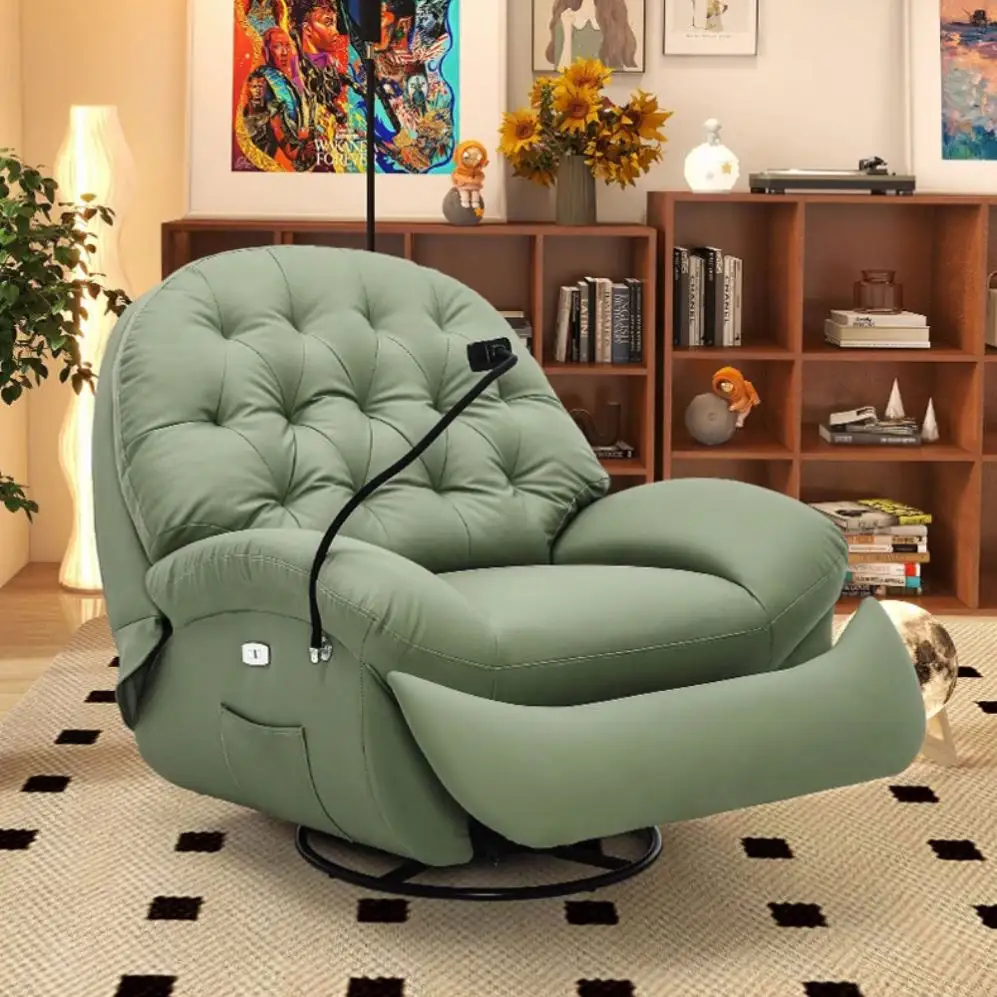 Italian Furniture Living Room Leather Round Lazy Rocker Couch Sofas Chair Besuper Couche Single Recliner Sofa