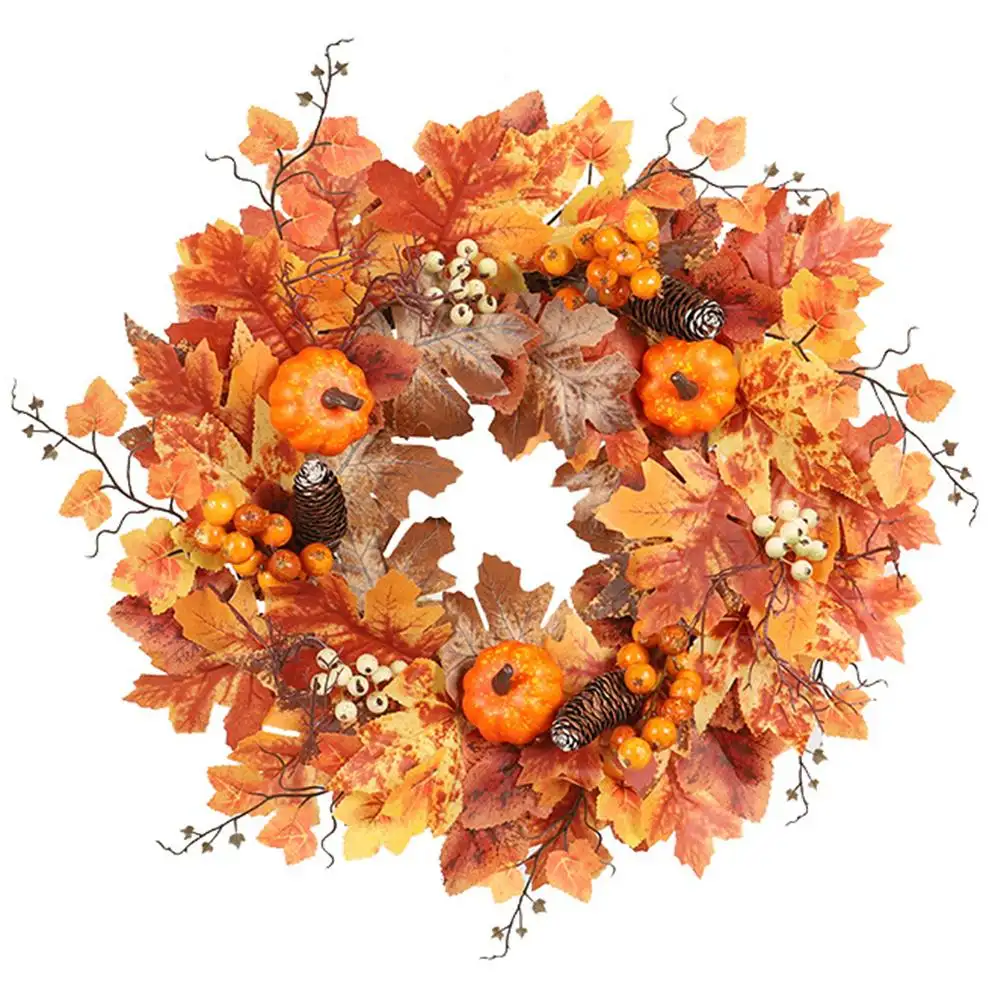 Осенний тематический дверной венок, искусственные тыквы, ягоды, Сосновая конусная Кленовая ручная гирлянда, тканевый ротанговый материал, украшение для дома
