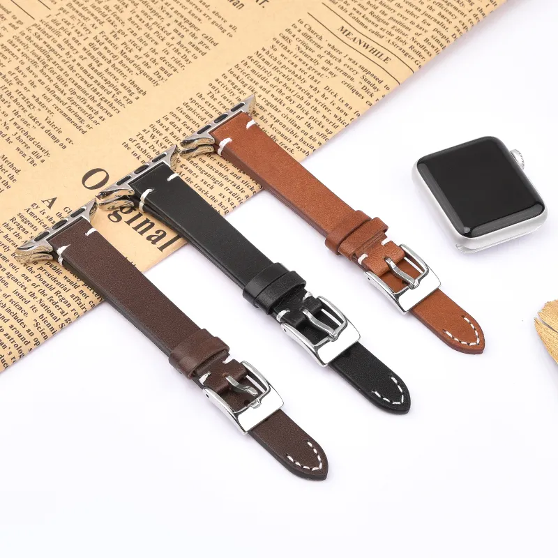 Cinturini per cinturini in vera pelle di vacchetta a doppio strato Premium per cinturino da polso Apple iWatch 8/7/6/5/4/3/2/1 SE 38/49mm
