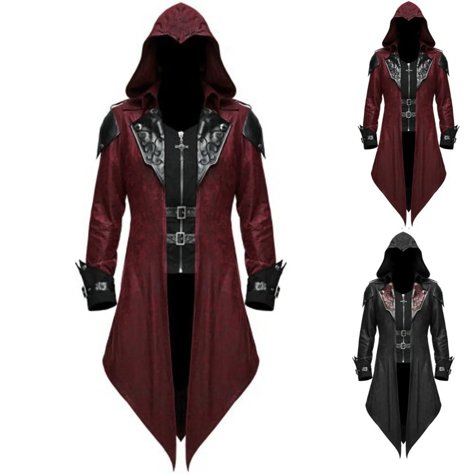 Cosplay Party Halloween Costume Men's Steampunk Hooded Jacket Vintage Gothic Vampire Demon Hunter MDEC-005