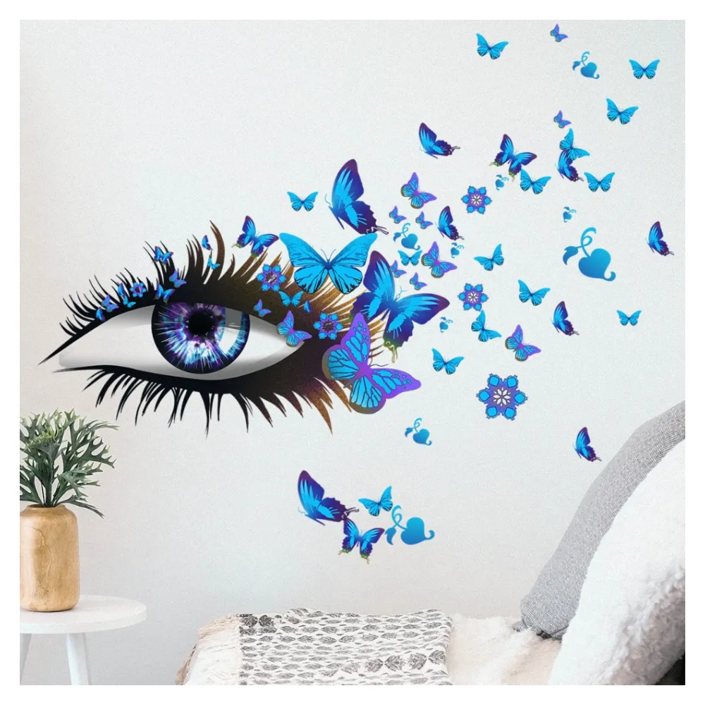 Benutzer definierte PVC Mode abnehmbare Mädchen 3D Eye Butterflies Zimmer dekorative Wanda uf kleber für Schlafzimmer