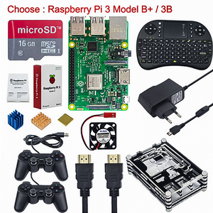 Hot Raspberry Pi 3 Kit de juegos + 16 tarjeta SD de 32GB + Mini Teclado + controlador de juegos + funda + alimentación + disipador de calor + Cable para RetroPie