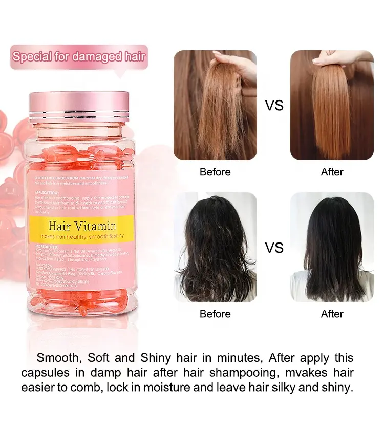 Fabrication personnalisée huile de repousse des cheveux bio vitamine C/E huile d'argan réparation cheveux abîmés Super lisse Capsule d'huile de cheveux