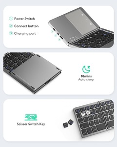 Mini teclado Bluetooth plegable portátil de 64 teclas con panel táctil, adecuado para ordenadores portátiles recargables y - Product Image 3