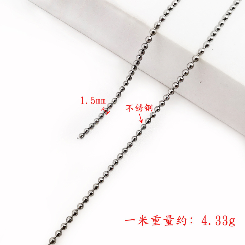 HYg15-001 Chaîne de perles rondes 1,5 mm Argent Acier inoxydable