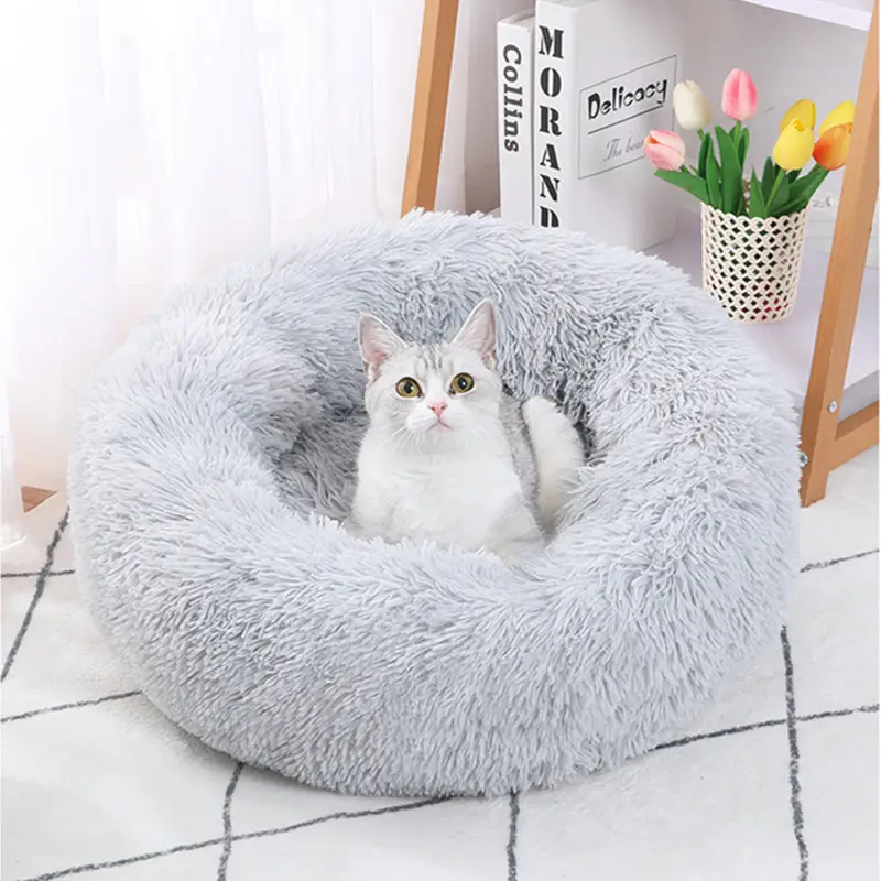 Hot Sale Popular Durable Colorful Custom Color Faux Fur Autumn Winter Thickened Plush Donut Pet Bed for Cat