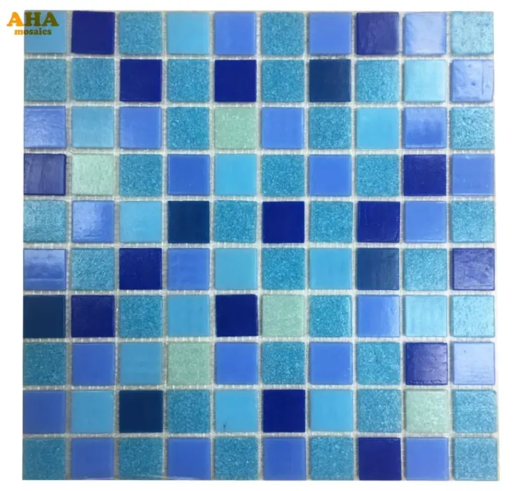 Azulejos cuadrados para piscina, mosaico de vidrio, 300x300mm, 4mm de grosor, color azul cielo, fábrica de China